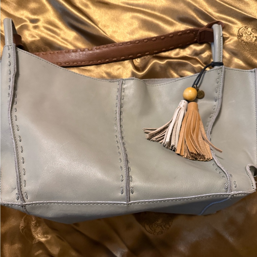 Elegant Gray Leather Women's Bag with Tassel
